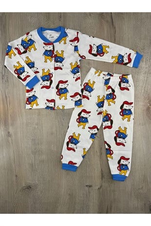 Seçkin (3-6 Yaş) Kırmızı Şapkalı Köpek Desenli Önden Çıtçıtlı Pijama Takımı
