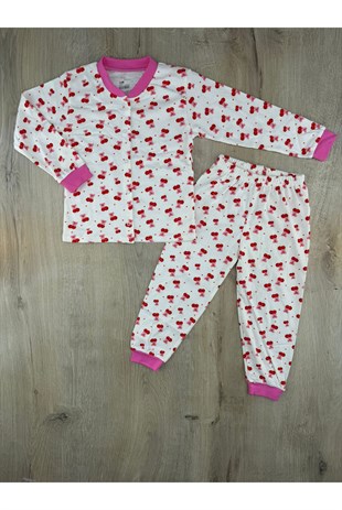 Seçkin (3-6 Yaş) Minik Kiraz Desenli Önden Çıtçıtlı Pijama Takımı