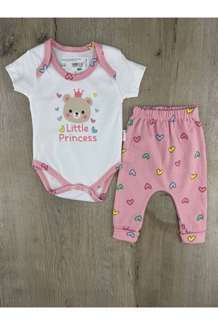 Süpermini (0-9 Ay) Little Ayıcık Desenli Yarım Kollu Çıtçıtlı Badili Takım