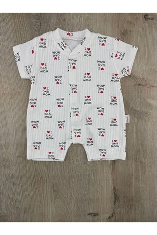 Süpermini (0-9 Ay) Mom Dad Desenli Kısa Tulum