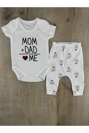 Süpermini (0-9 Ay) MOM+DAD Desenli Yarım Kollu Çıtçıtlı Badili Takım