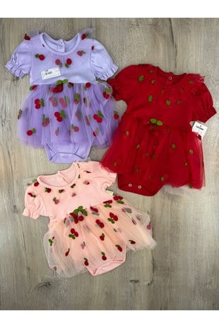 Tufitto (9-24 Ay) Kiraz Desenli Tüllü Çıtçıtlı Badi