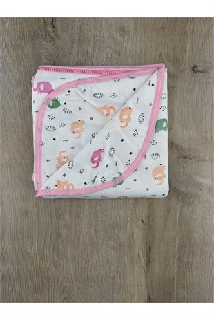Yenteks-16  Renkli Fil Desenli Çift Katlı Penye Battaniye Ebat 100x100Cm