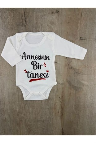 YUMİYUM (3-18 Ay) Annesinin Bir Tanesi Desenli Uzun Kollu Çıtçıtlı Badi