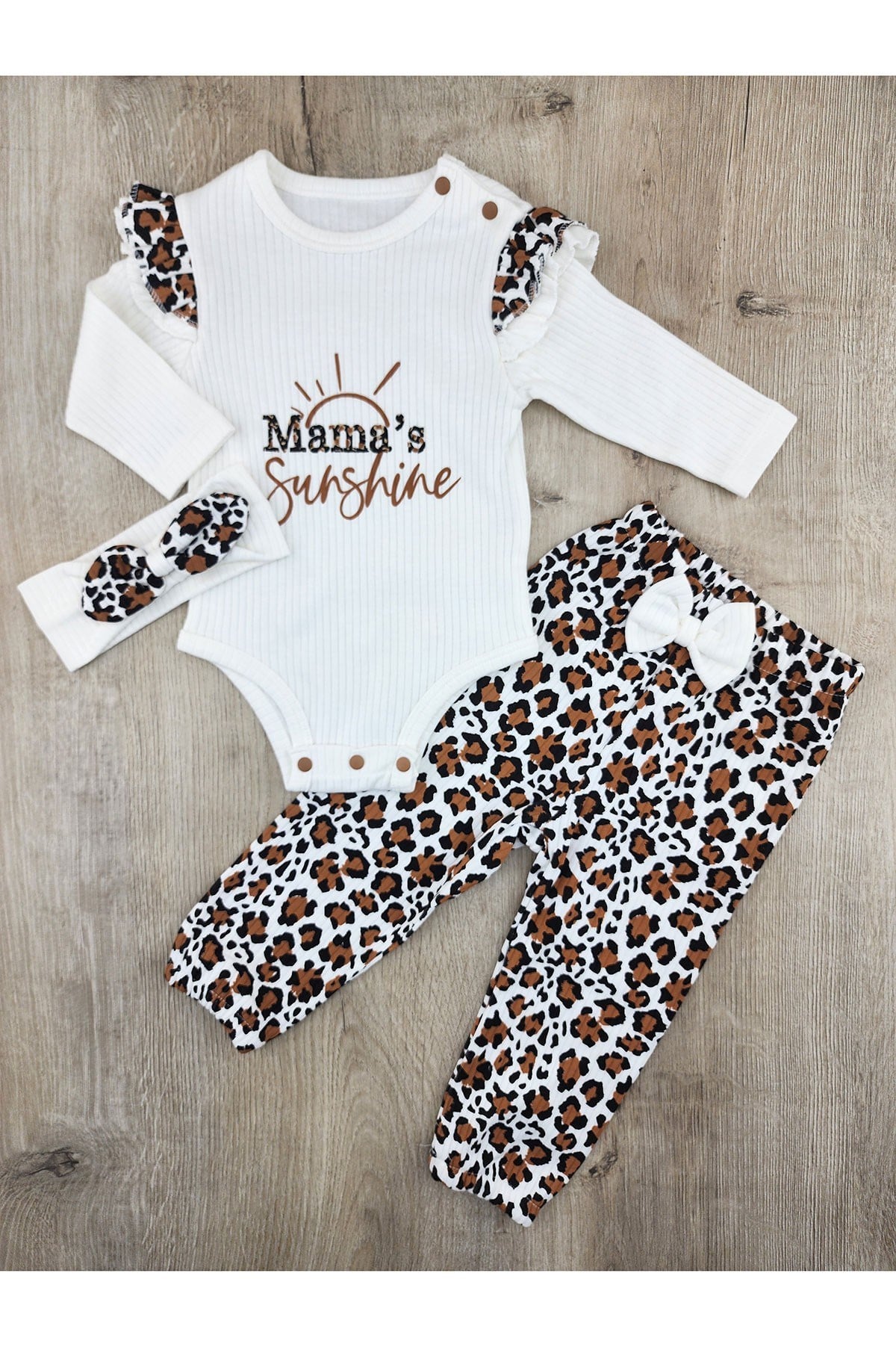 #1788205 Mama Yazılı Leopar Desenli Çıtçıtlı Badili Takım