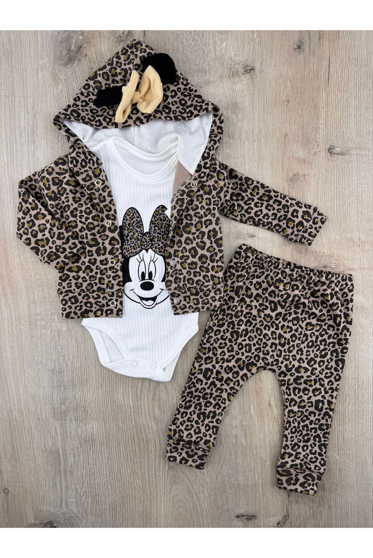 #360362 (3-12 Ay) Leopar Desenli Hırkalı 3Lü Takım
