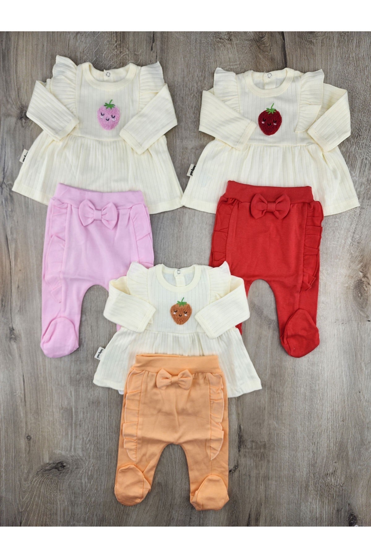Babycan 9435 (0-3 Ay) Çilek Desenli Fiyonklu Patikli Zıbın Takımı
