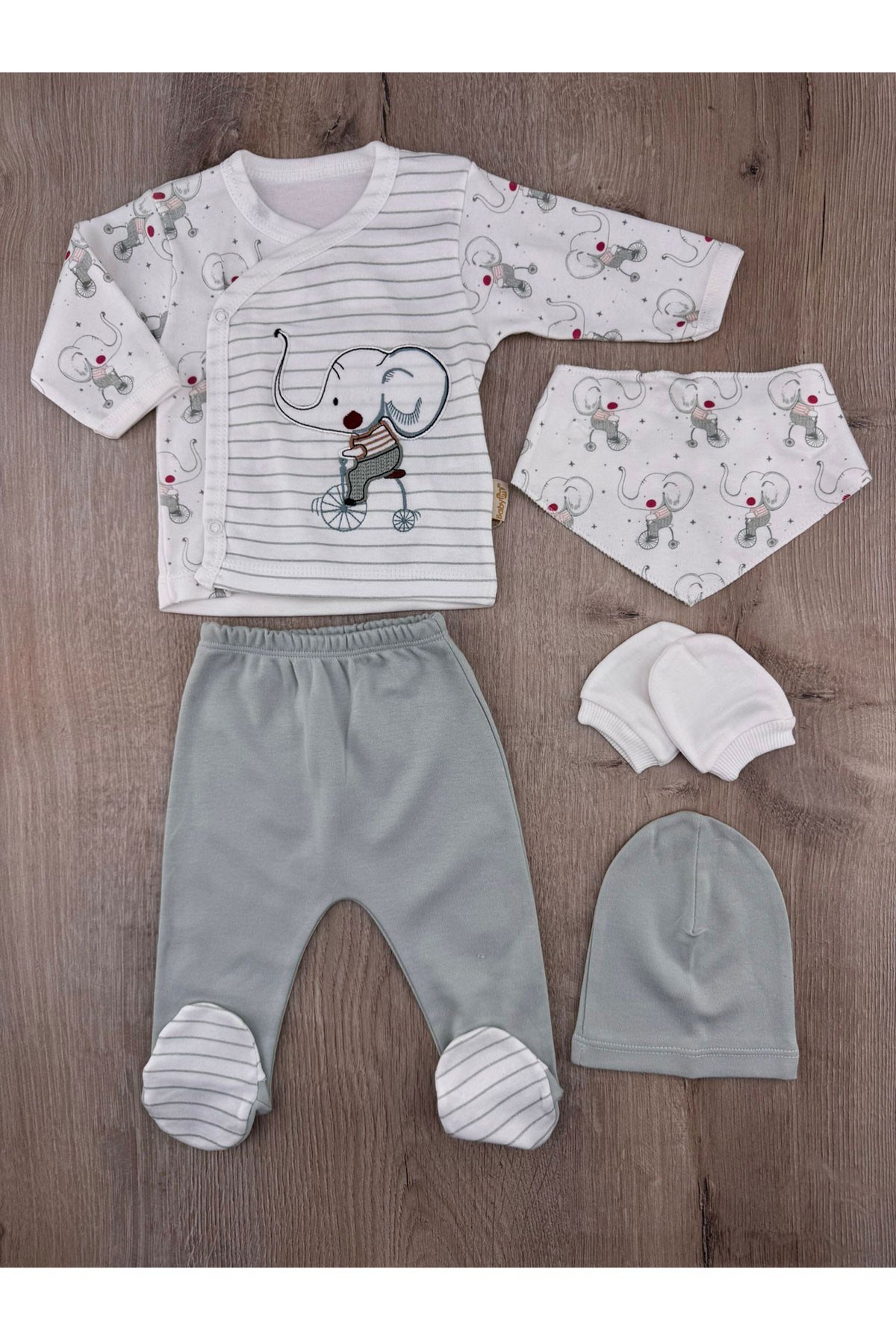 Babyim (0-3 Ay) 2322 Çizgili Fil Desenli Zıbın Takımı
