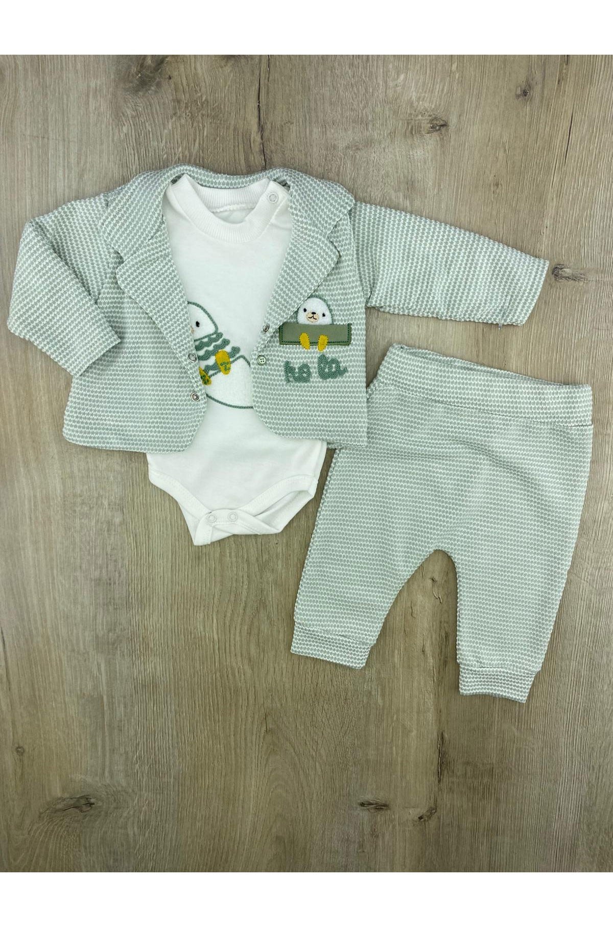 Babyim 2243 (0-9 Ay) Hola Desenli 3Lü Hırkalı Erkek Takım