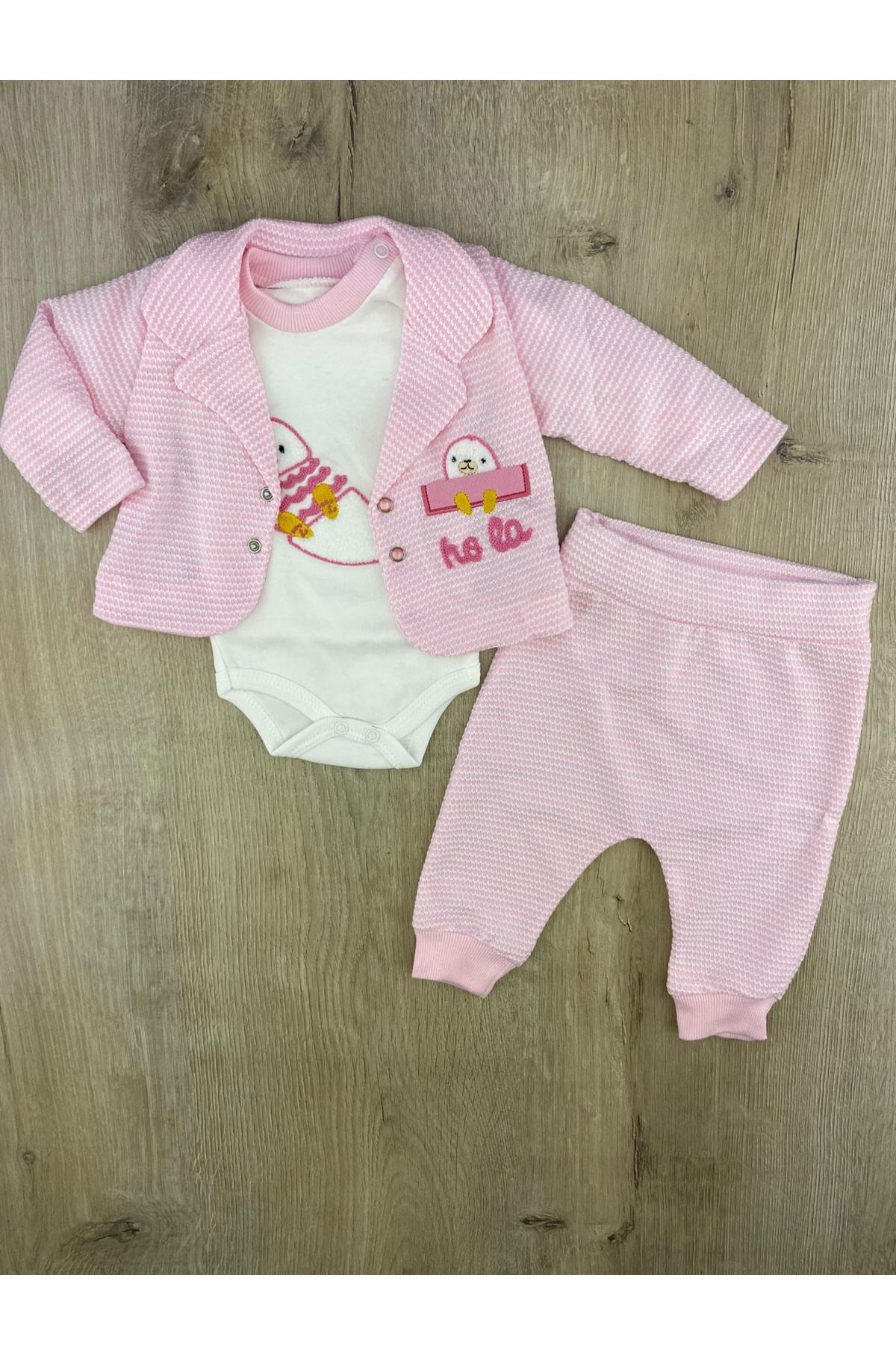Babyim 2244 (0-9 Ay) Hola Desenli 3Lü Hırkalı Kız Takım