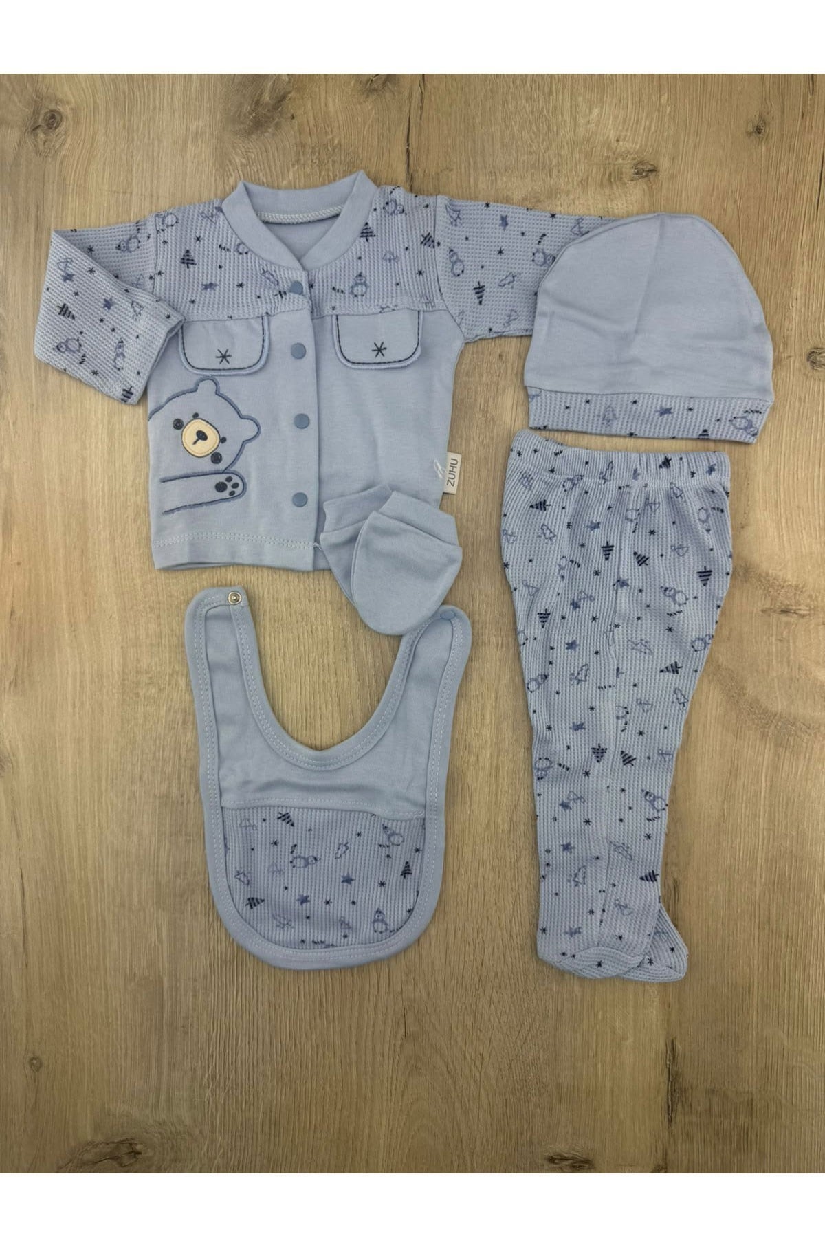 BabyZuhu (0-3 Ay) Cepli Ayıcık Desenli 5 Li Zıbın Takımı