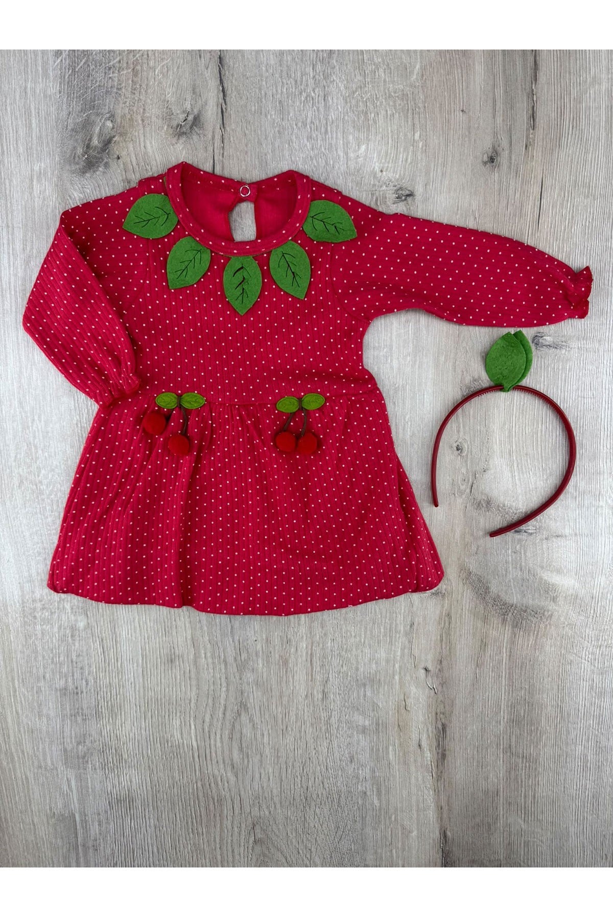 Bebexen (6-9-12 Ay) Kiraz Desenli Taclı Elbise