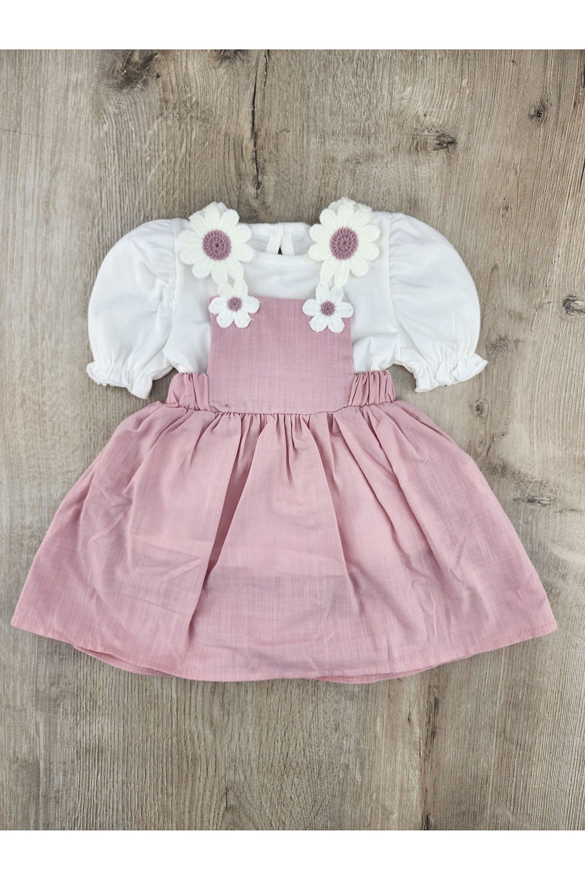Çilek Bebe (9-24 Ay) Askıları Papatyalı Gömlekli Keten Elbise