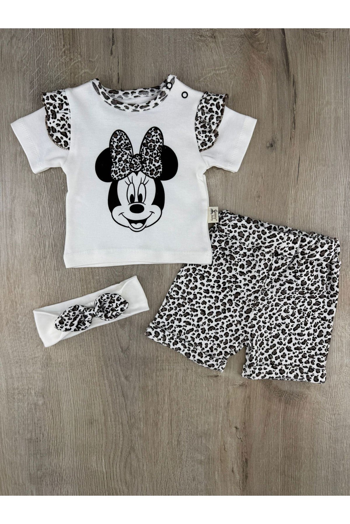 Coşay (3-12 Ay) Leopar Minnie Desenli Saç Bantlı Takım