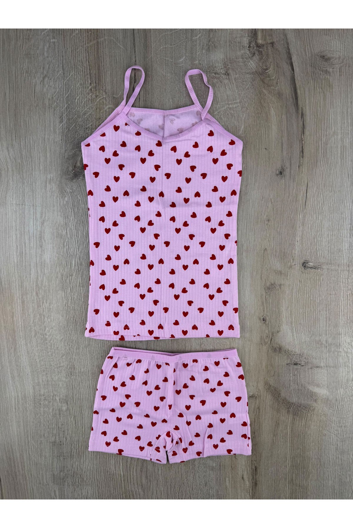 Defnem (3-10 Yaş) Minik Kalp Desenli İp Askılı Atlet Boxer Takım