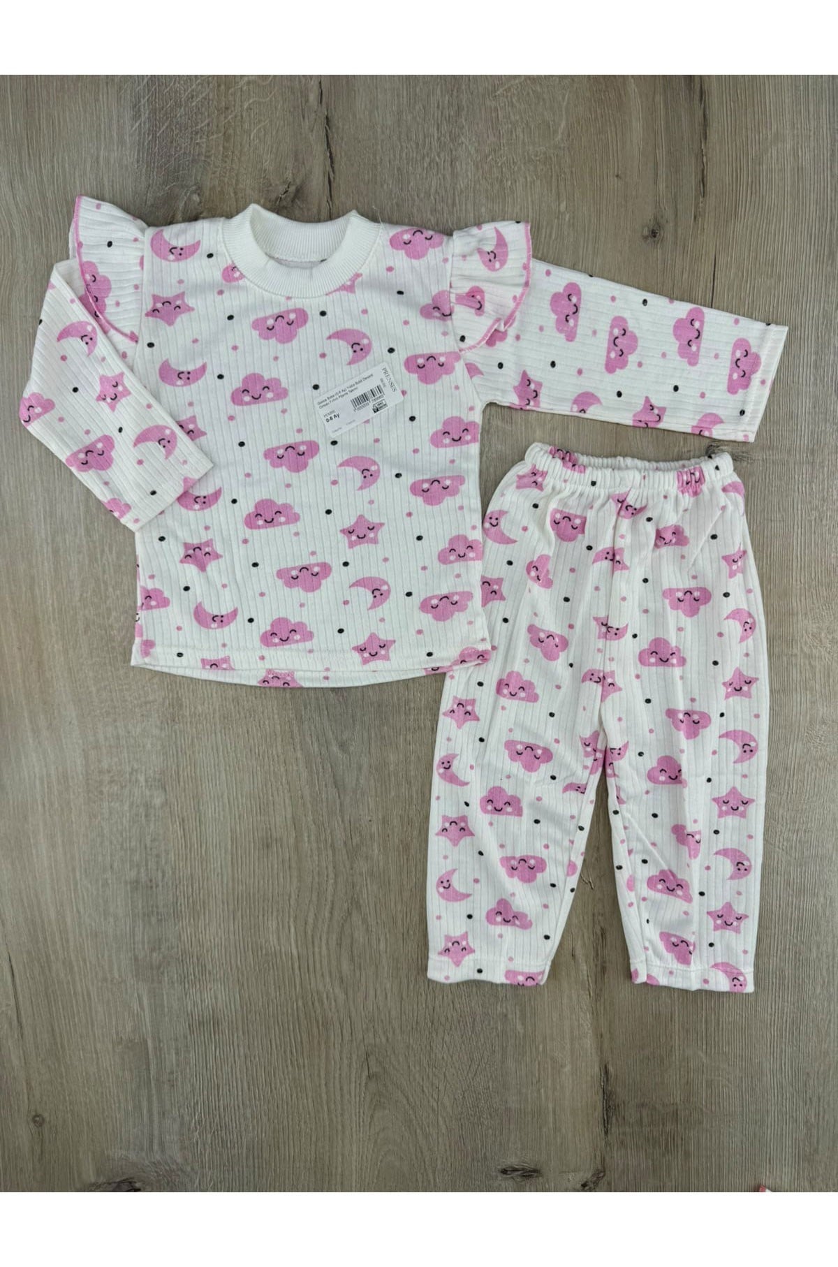 Gonca Bebe (0-6 Ay) Yıldız Bulut Desenli Omuzu Fırfırlı Pijama Takımı