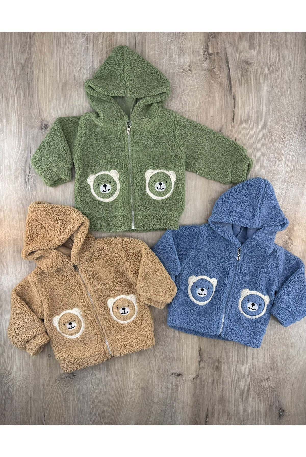 Güleş Bebe (9-12-18 Ay) Çift Ayıcık Desenli Kapşonlu Peluş Hırka