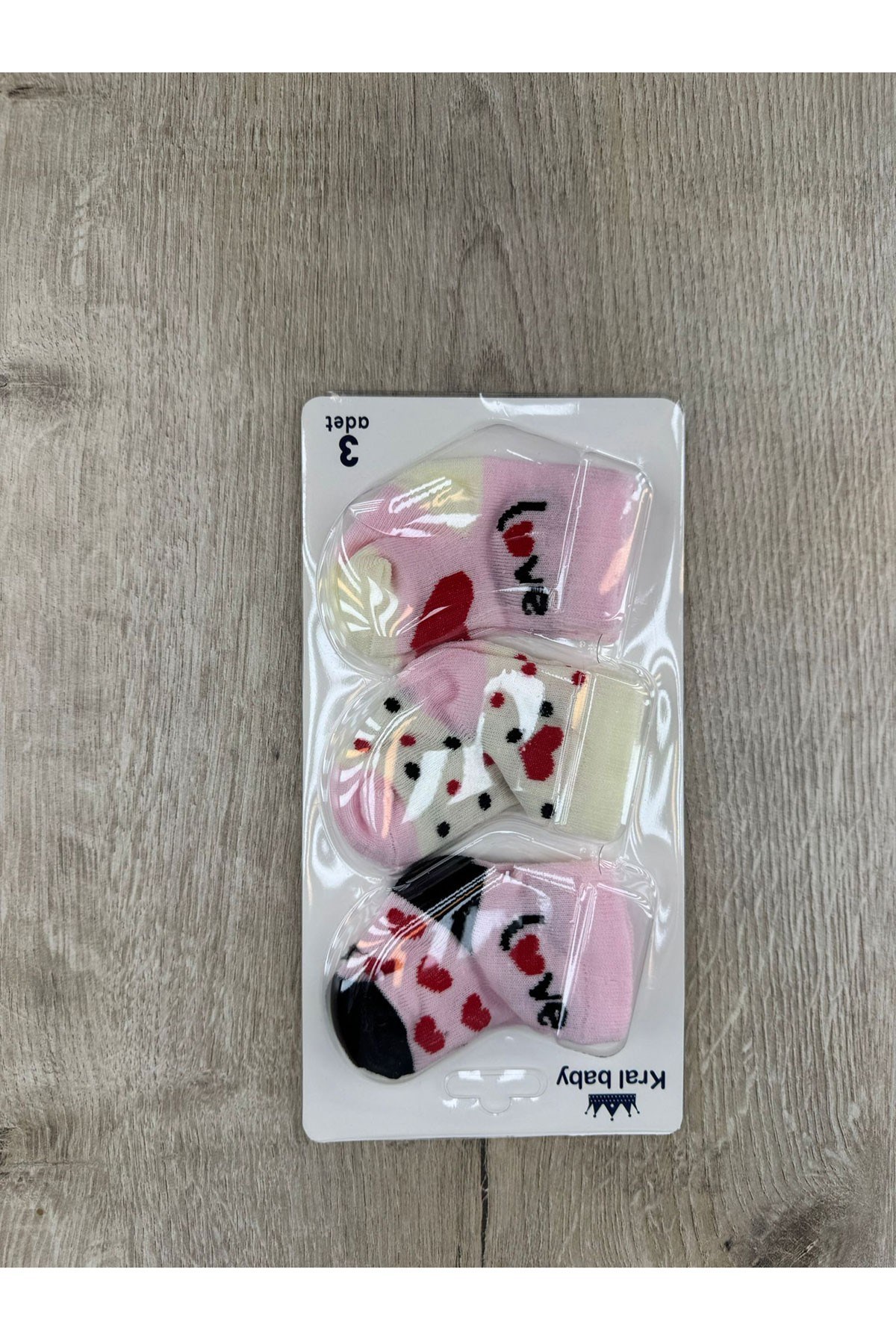 Kral Baby (0-6 Ay) Love Desenli 3Lü Çorap