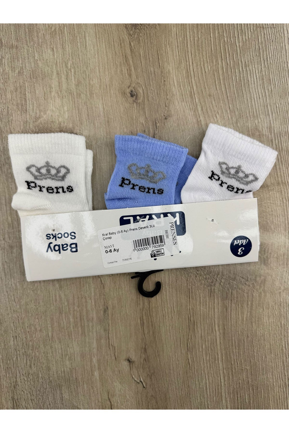 Kral Baby (0-6 Ay) Prens Desenli 3Lü Çorap