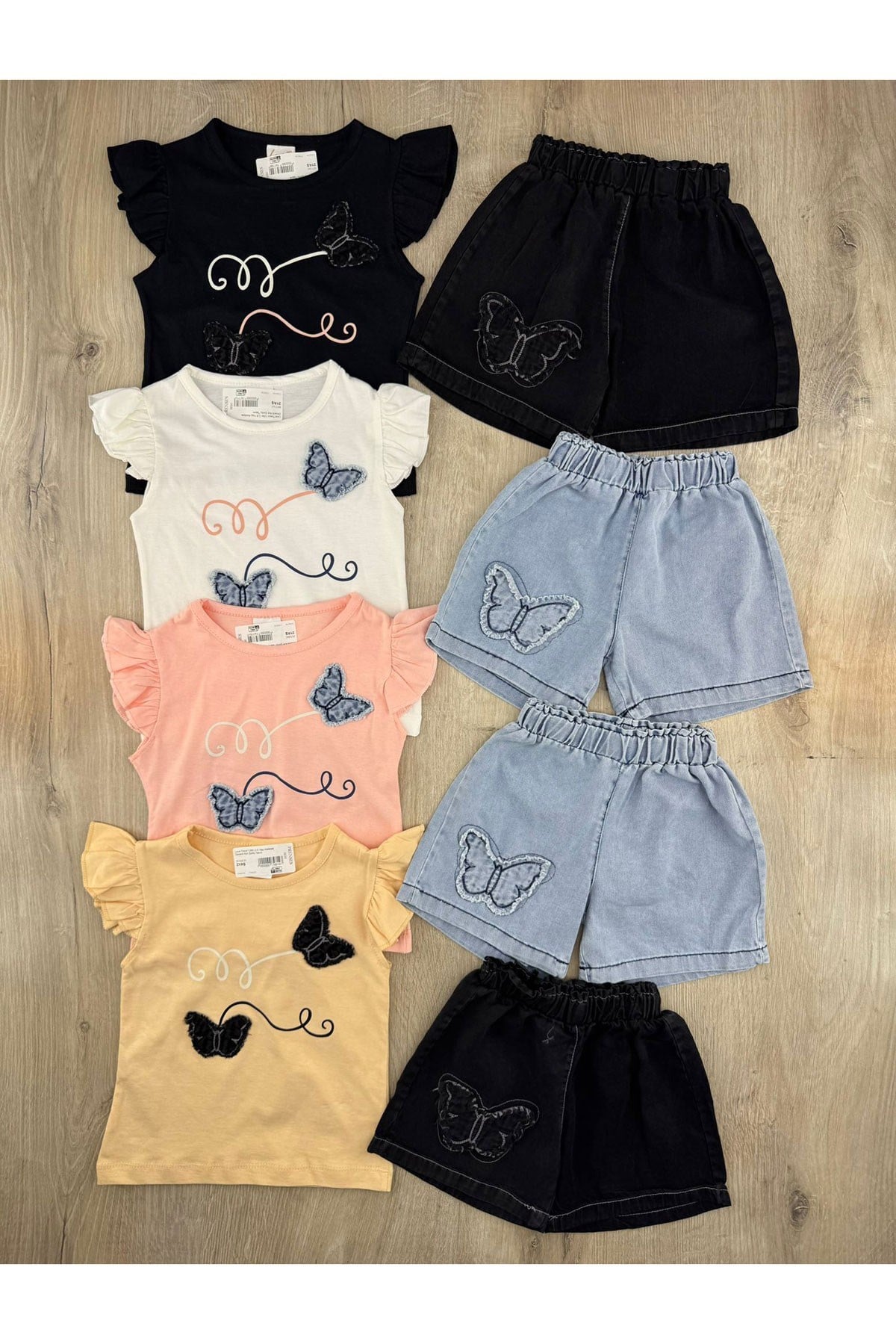 Love Trend 1264 (2-5 Yaş) Kelebek Desenli Kot Şortlu Takım