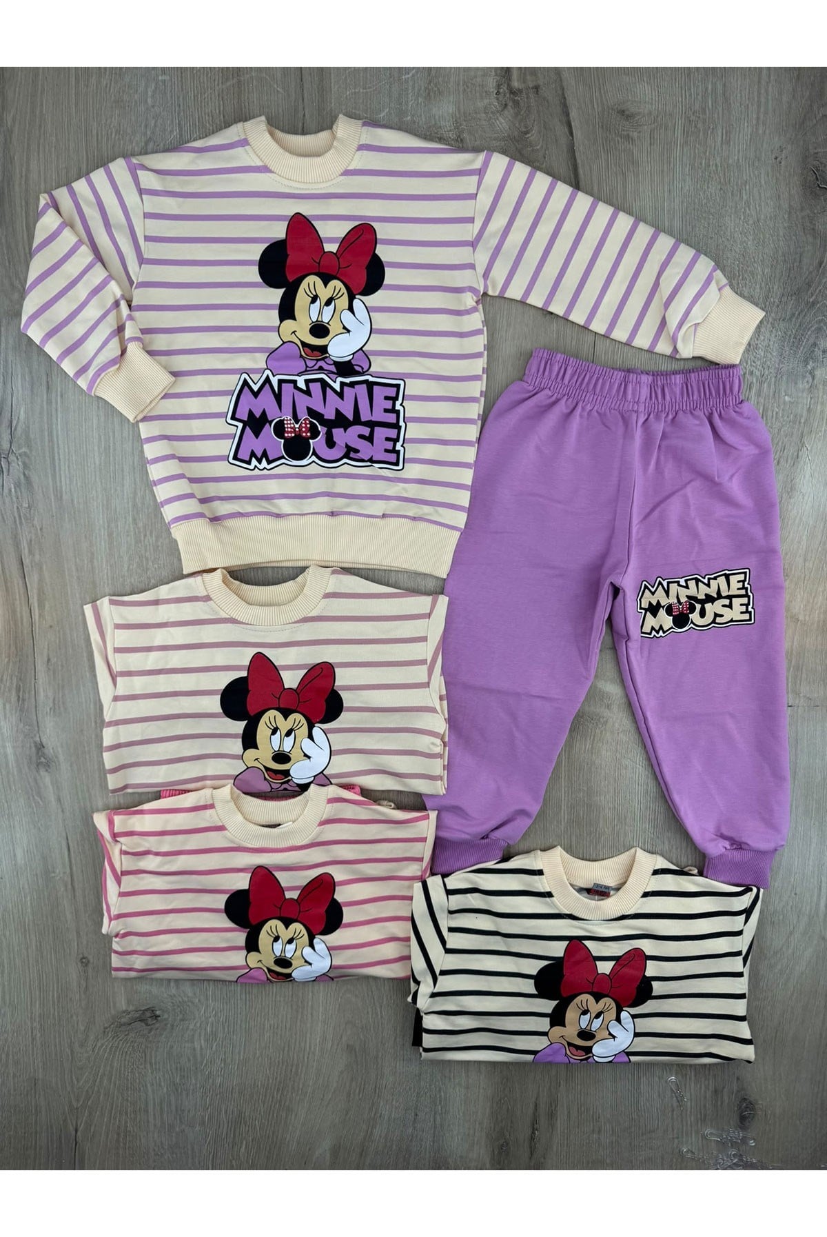 MDY (3-10 Yaş) Çizgili Minnie Desenli Mevsimlik Takım