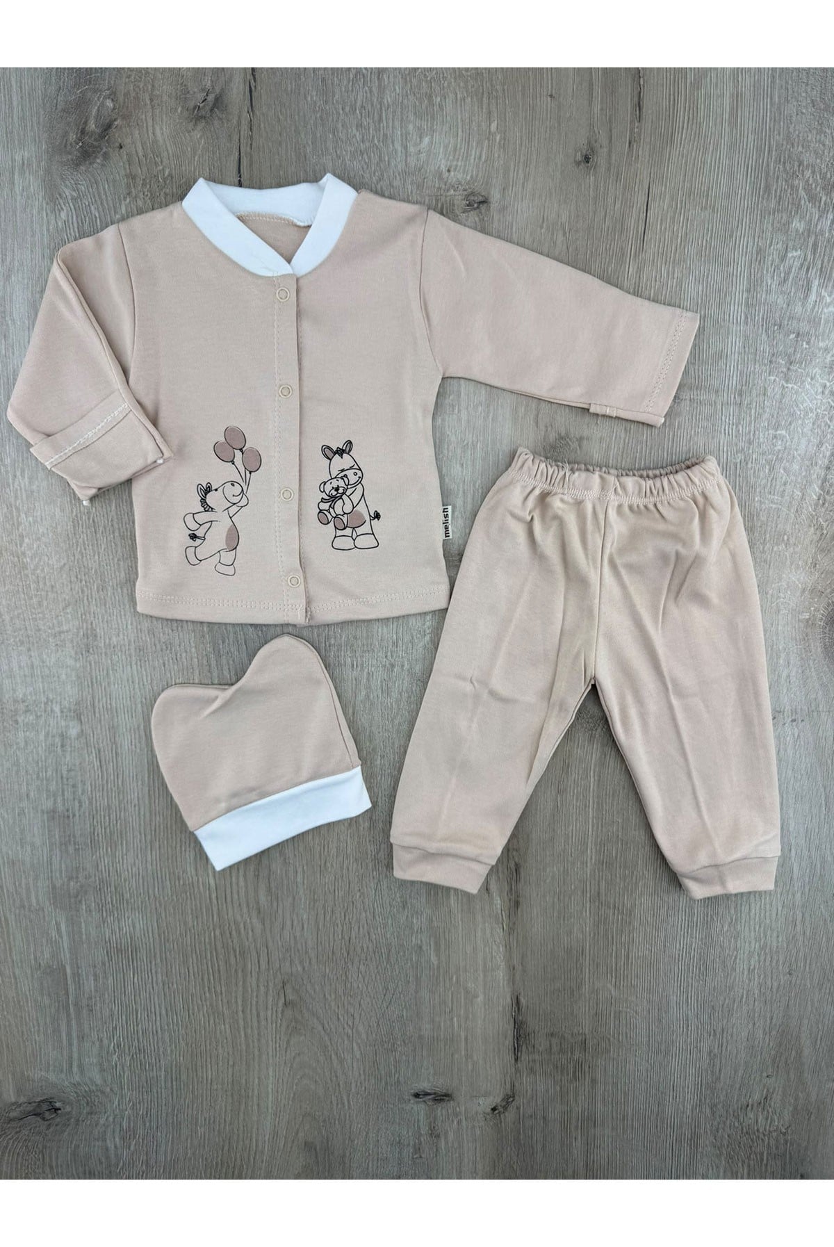 Melish (0-3 Ay) Sevimli Zebra  Desenlii Şapkalı Zıbın Takımı