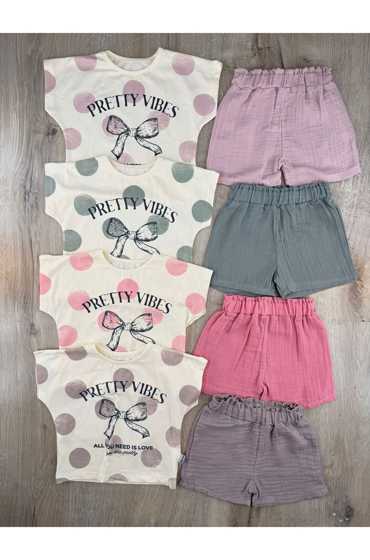 Minamino (2-5 Yaş) Pretty Desenli Müslin Şortlu Takım