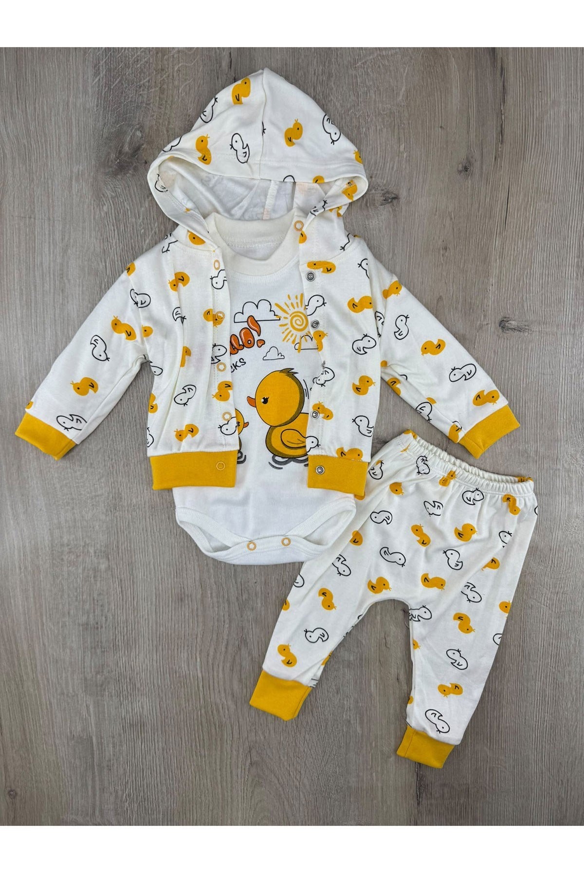 Minibird-41 (0-9 Ay) Civciv Desenli 3Lü Hırkalı Takım