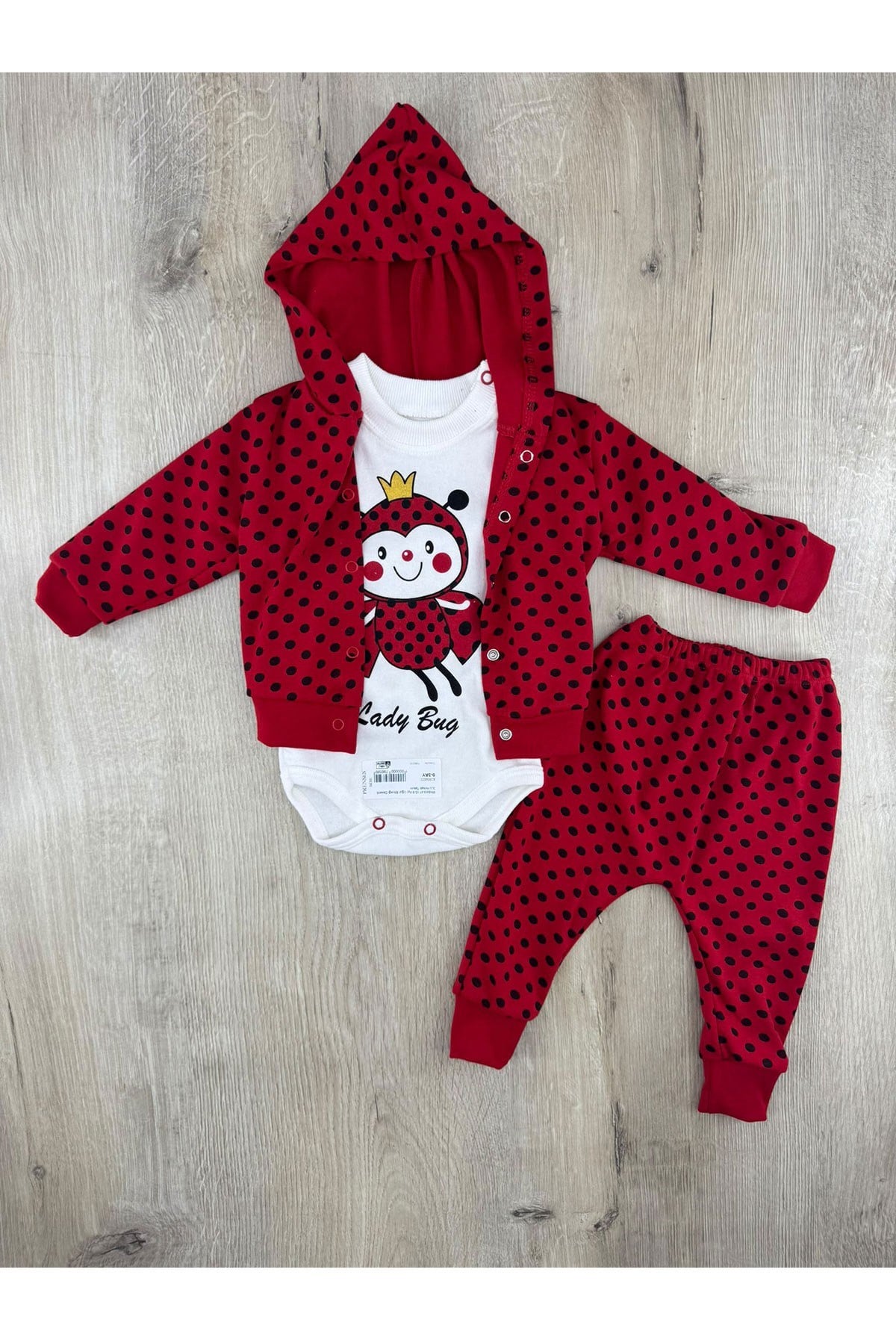 Minibird-41 (0-9 Ay) Uğur Böceği Desenli 3Lü Hırkalı Takım