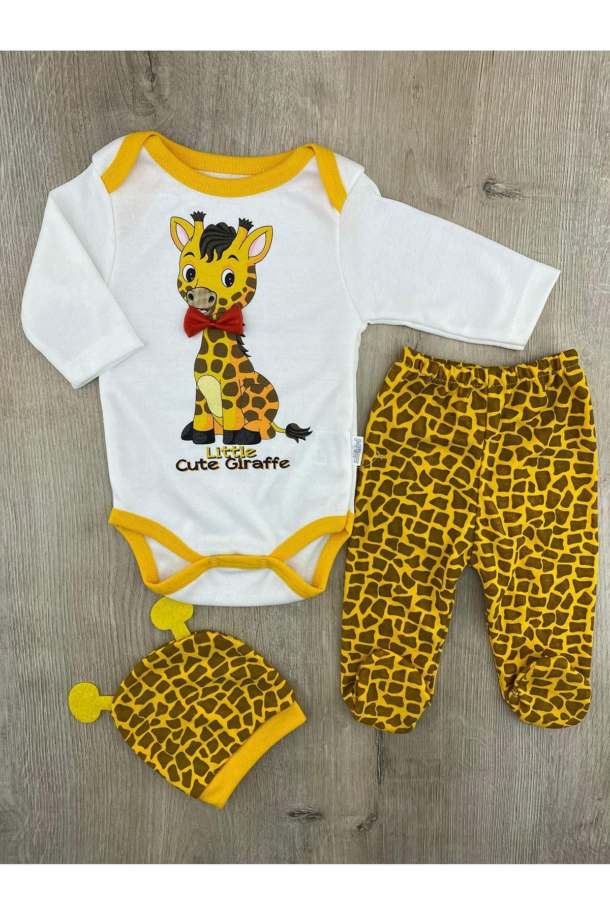 Minibird(3-6 Ay)Zürafa Desenli Çıtçıtlı Badili Takım