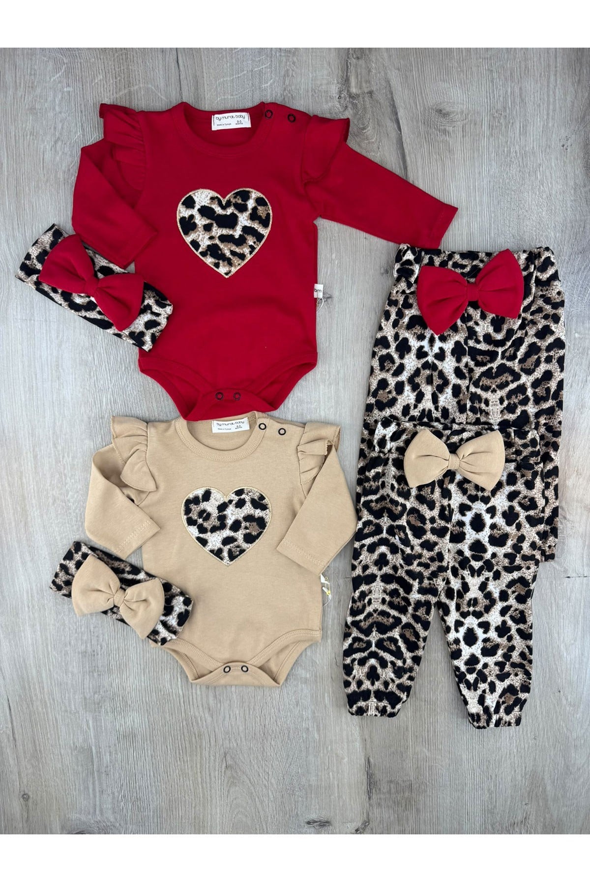 Murat Baby (0-12 Ay) 8235 Fırfırlı Leopar Desenli Çıtçıtlı Badili Takım
