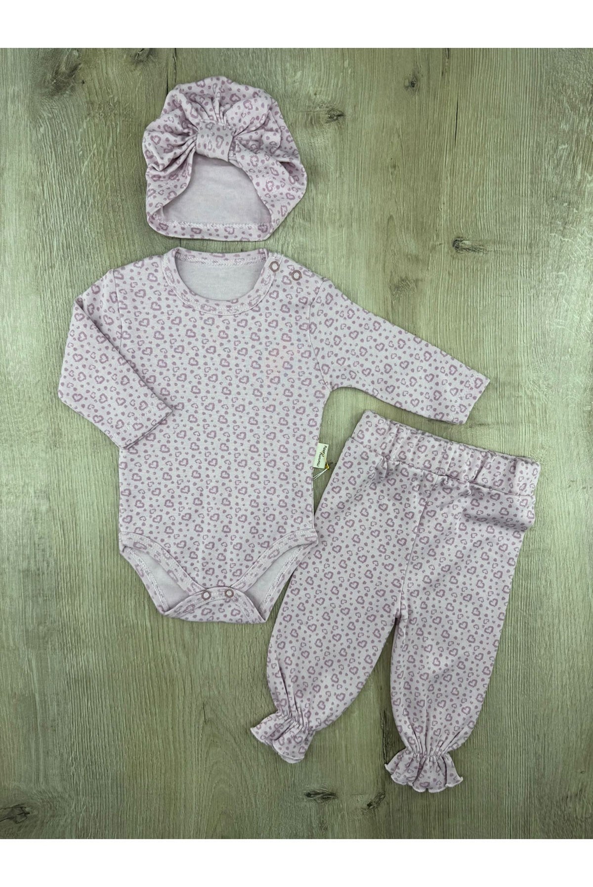 Murat Baby (0-12 ay) Renkli Kalp Desenli Boneli Çıtçıtlı Badili Takım