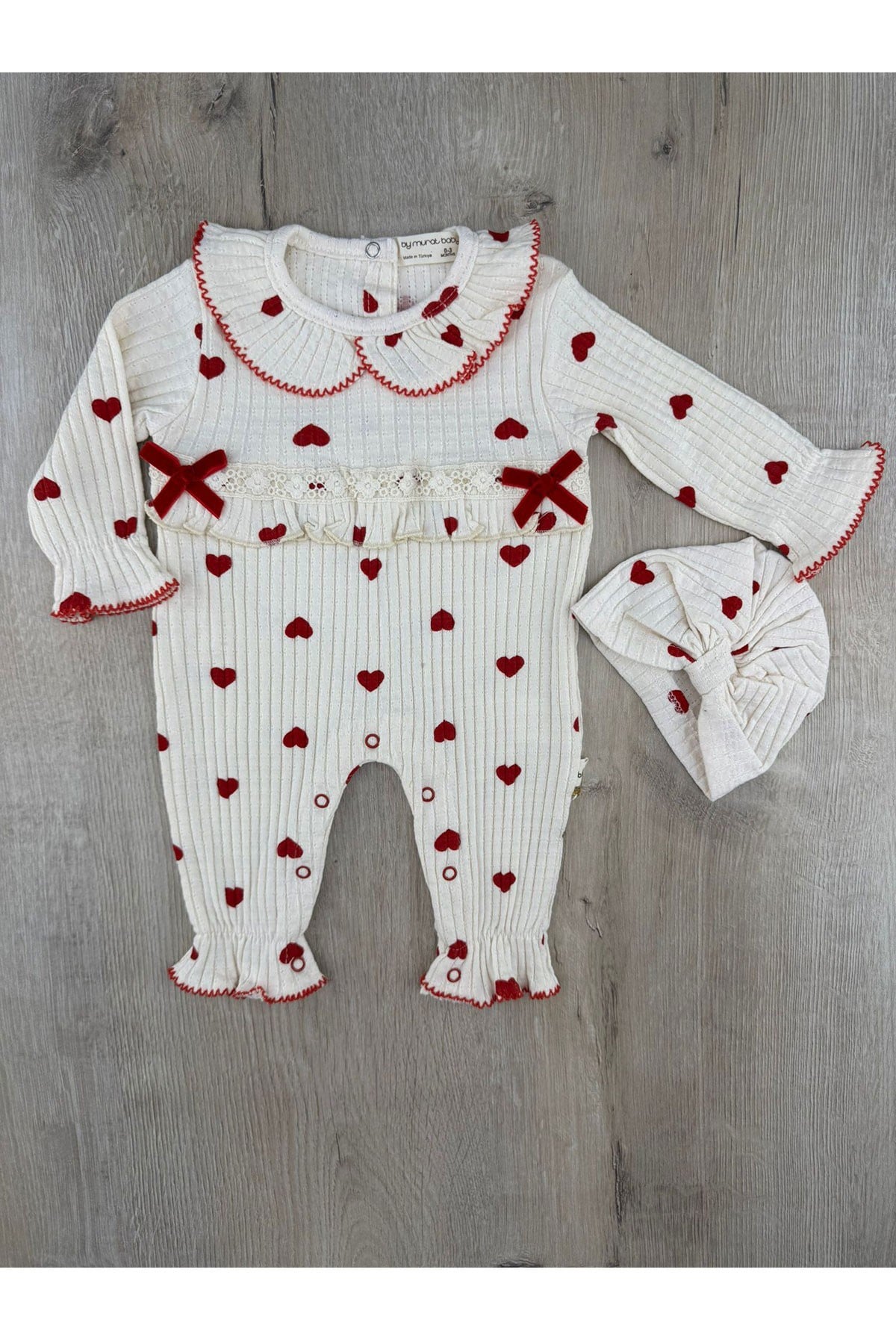 Murat Baby (0-12 Ay)10685 Çift Fiyonklu Yaka Detaylı Boneli Tulum