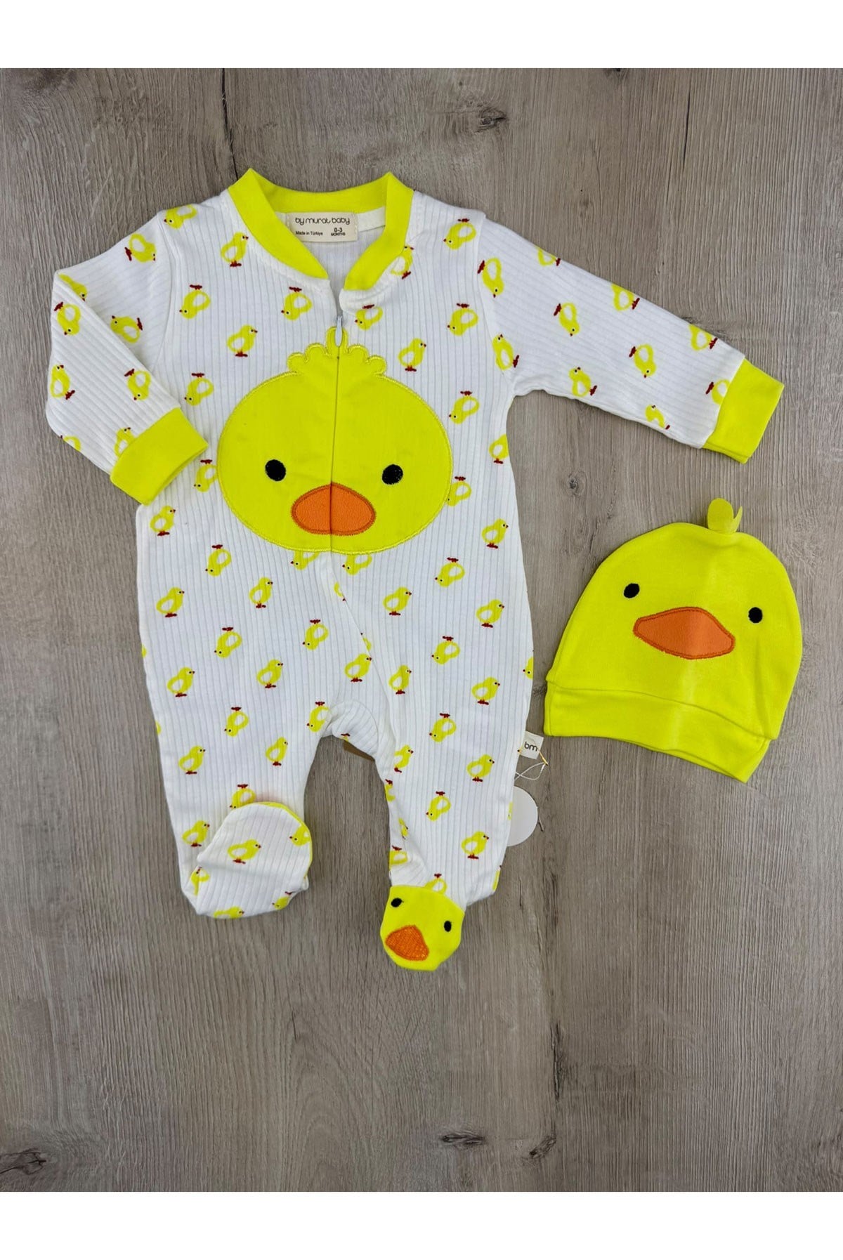 Murat Baby (0-6 Ay) Civciv Desenli Şapkalı Tulum