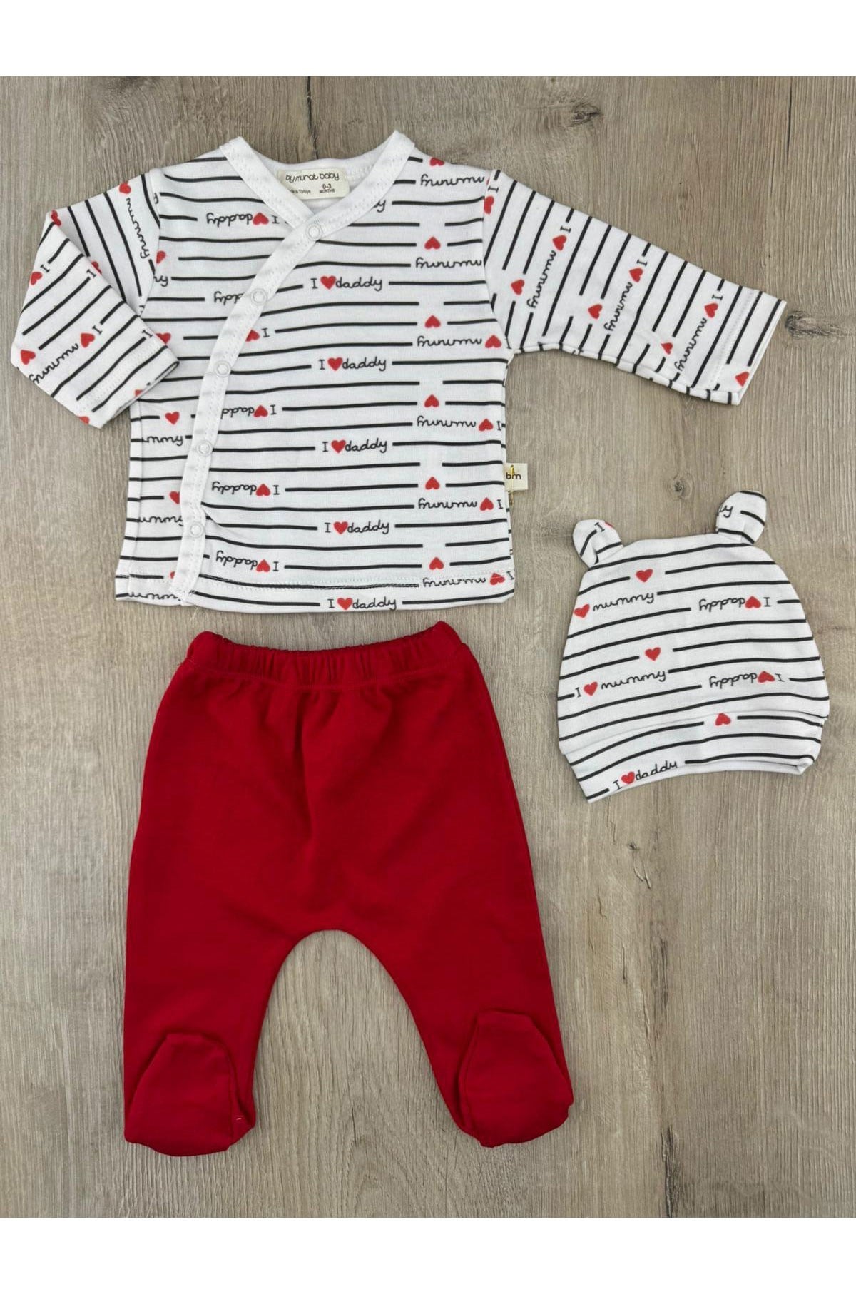 Murat Baby (0-6 Ay) Love Daddy Desenli Şapkalı Zıbın Takımı