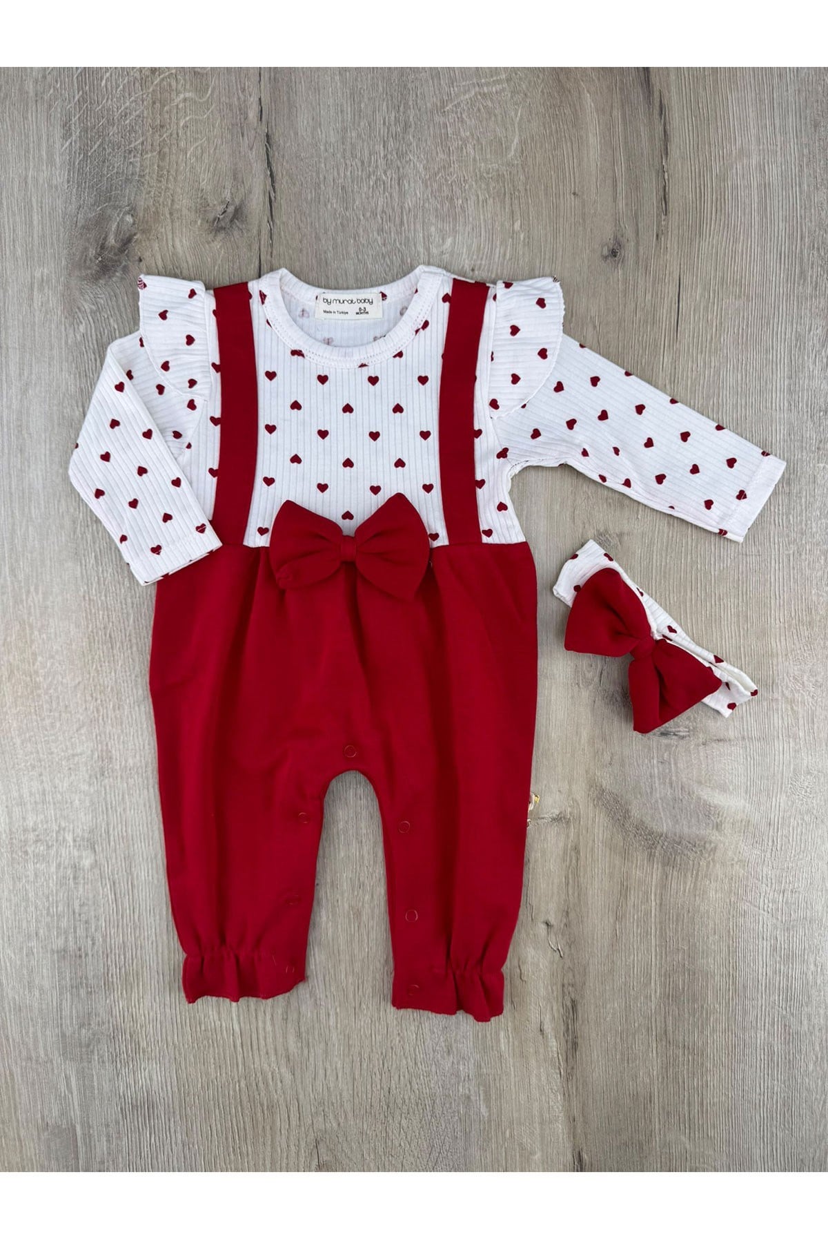 Murat Baby 7946(0-12 Ay) Minik Kalp Desenli Fiyonklu Saç Bantlı Tulum
