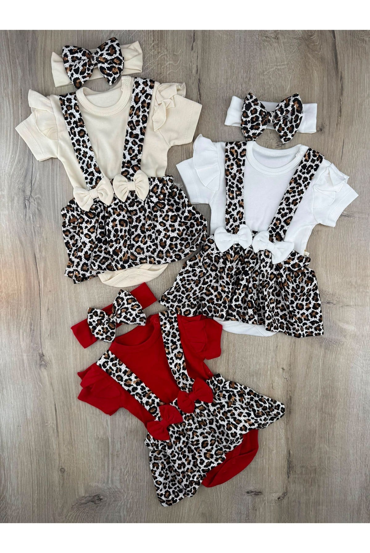 Murat Baby(0-12 Ay) Leopar Desenli Fiyonklu Çıtçıtlı Badi