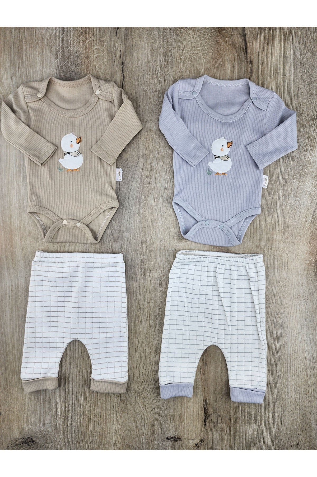 Nayinom (0-9 Ay) Gezen Ördek Desenli Çıtçıtlı Badili Takım