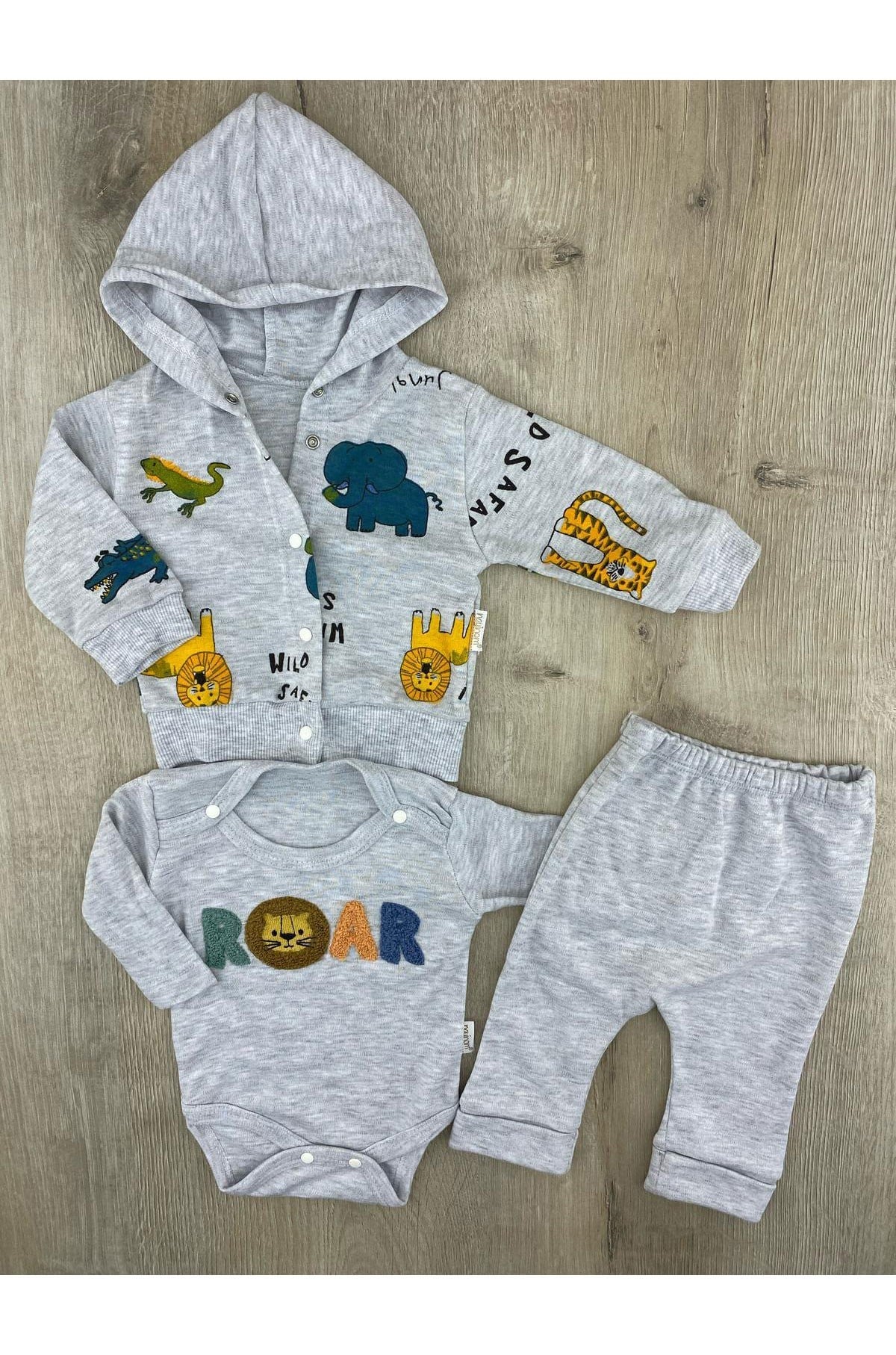 Nayinom 1203 (0-9 ay) Safari Desenli 3Lü Hırkalı Takım