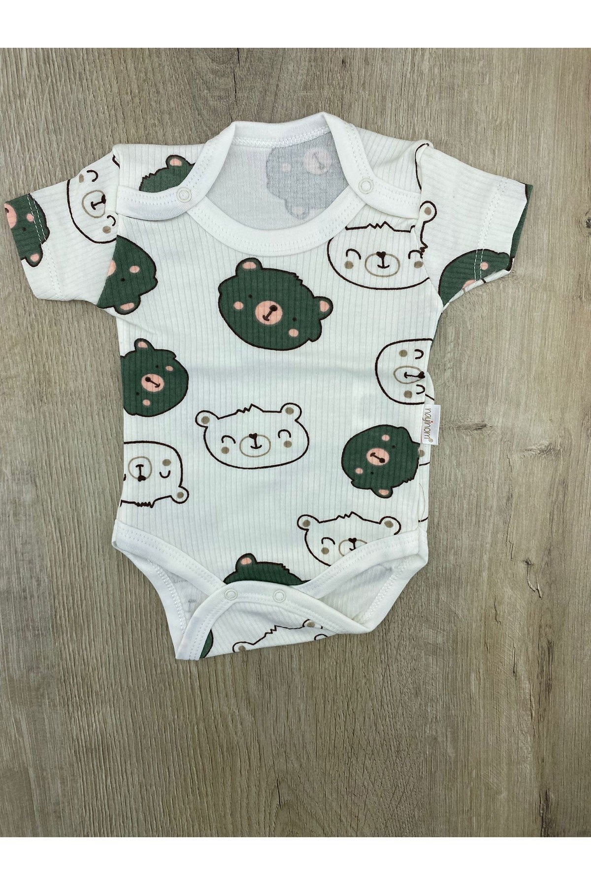 Nayinom (1ay-3 Yaş) Kafadar Ayıcık Desenli Yarım Kollu Çıtçıtlı Badi