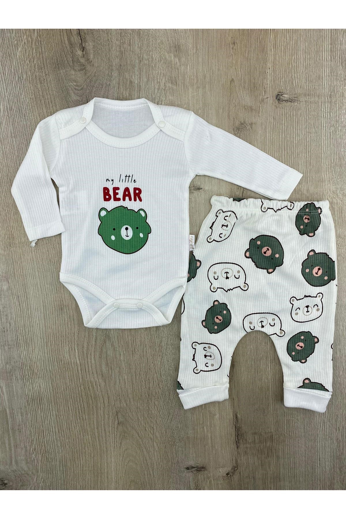 Nayinom(0-9 Ay)Ayıcık Desenli Çıtçıtlı Badili Takım
