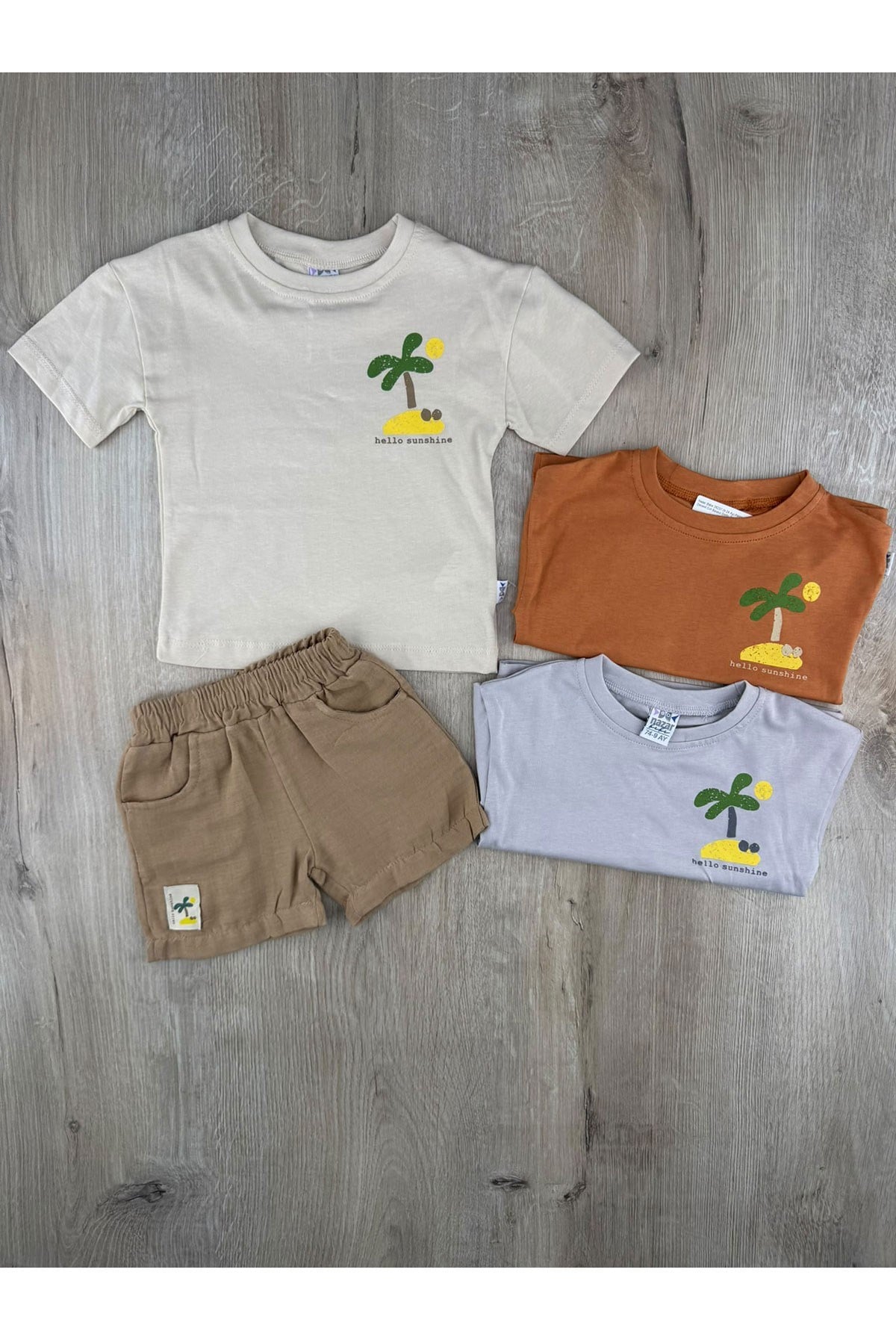 Nazar Bebe 26237 (9-24 Ay) Palmiye Desenli Sırt Baskılı Şortlu Takım