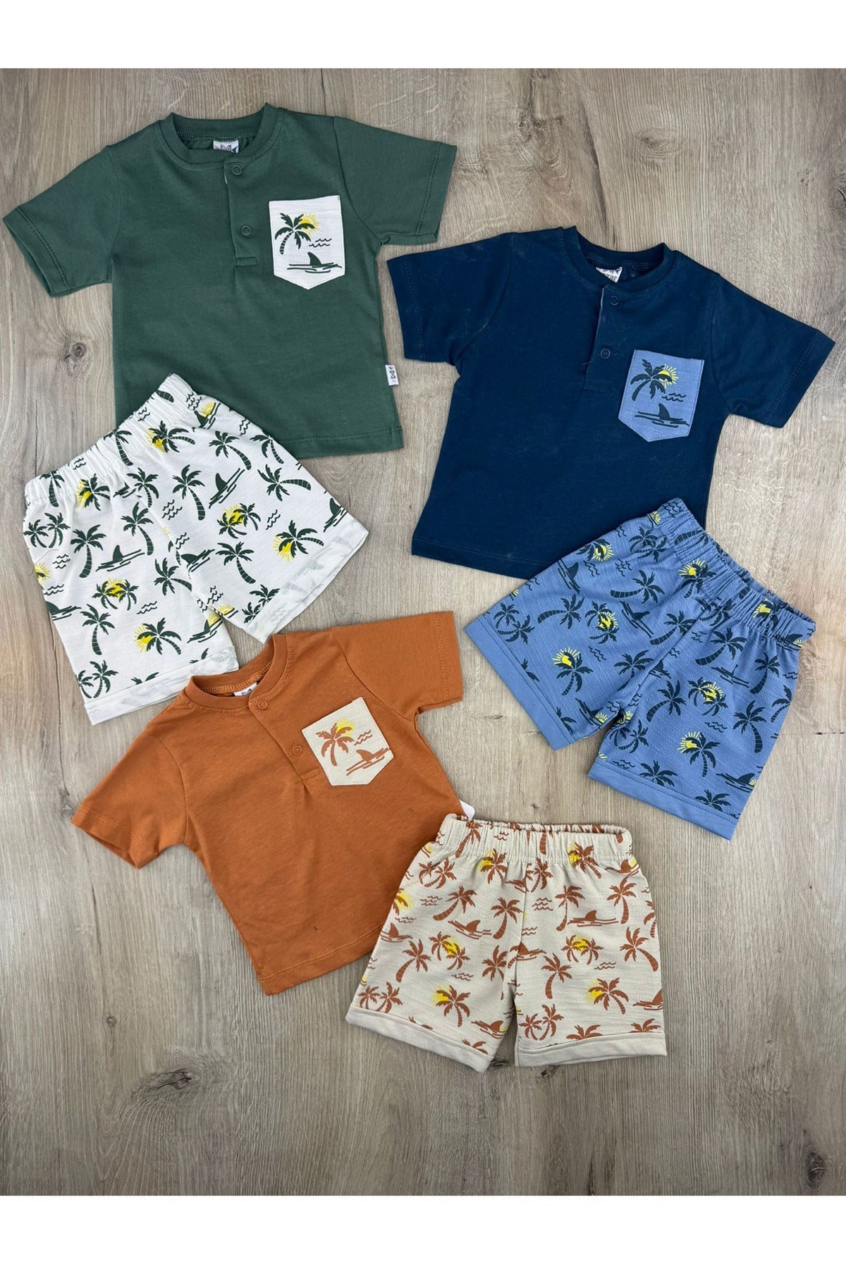 Nazar Bebe 26391 (9-24 Ay) Palmiye Desenli Şortlu Takım