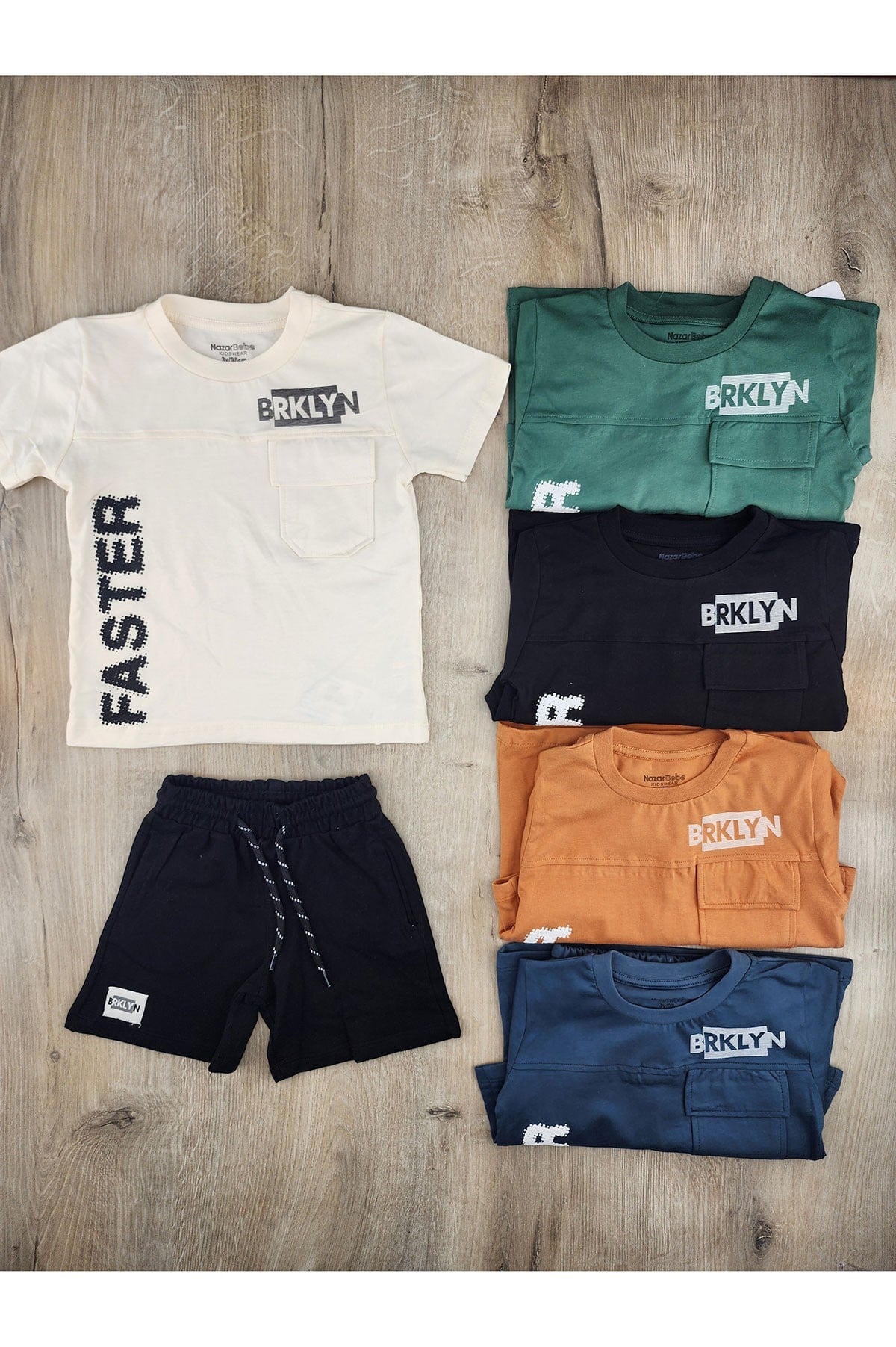 Nazar Bebe 26466 (3-6 Yaş) Cepli Faster Desenli Şortlu Takım