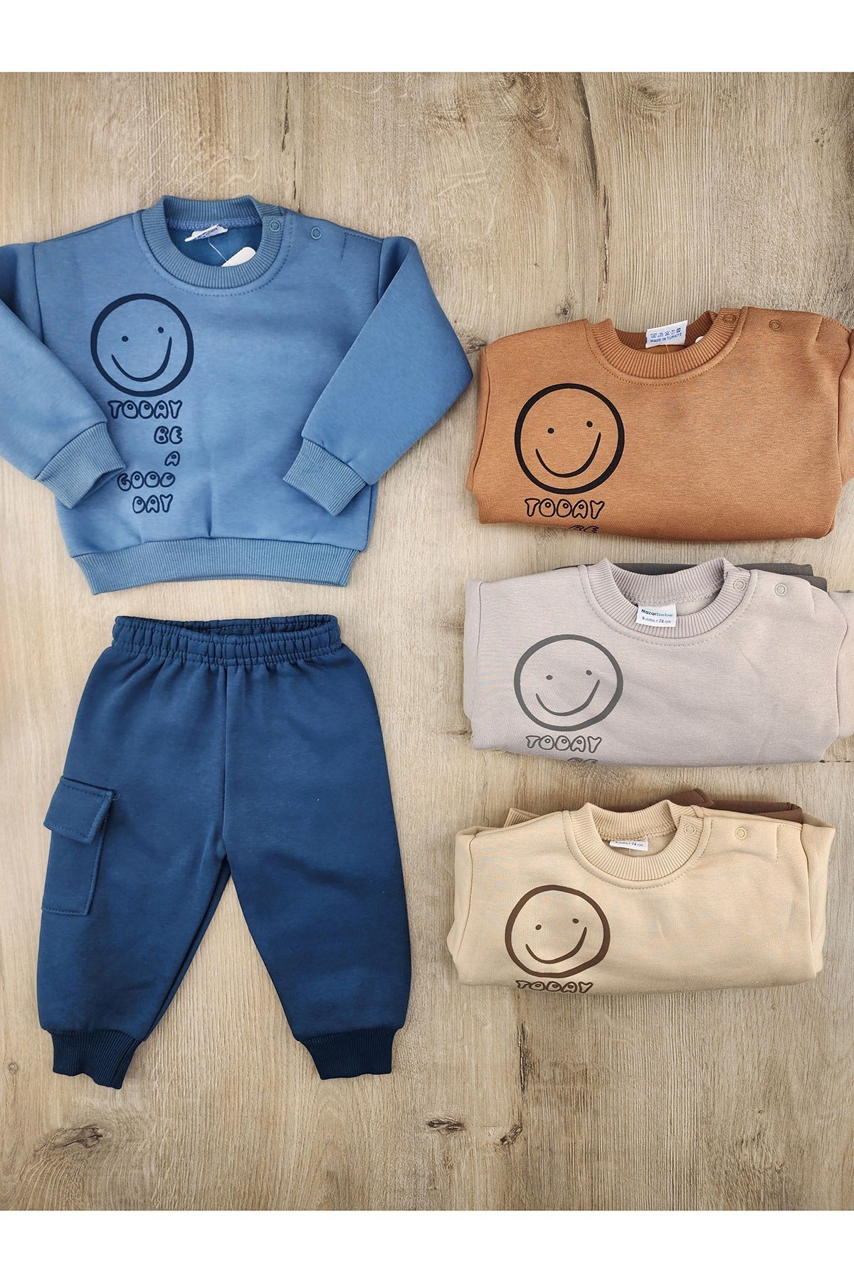 Nazar Bebe 26926 (9-24 ay) Emoji Desenli Kolu Baskılı 3ip Şardonlu Takım
