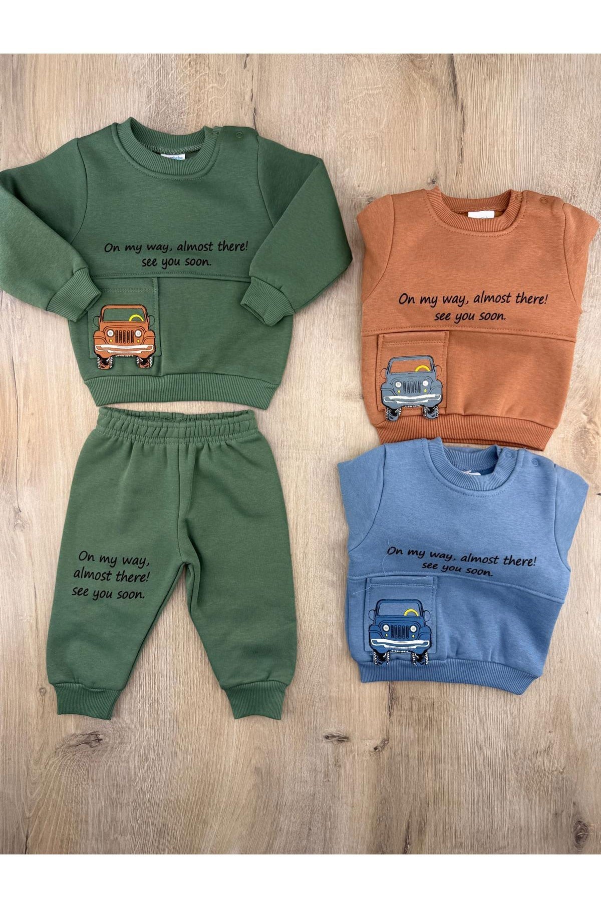 Nazar Bebe 26968 (9-24 ay) Cep Detaylı Araba Desenli 3ip Şardonlu Takım
