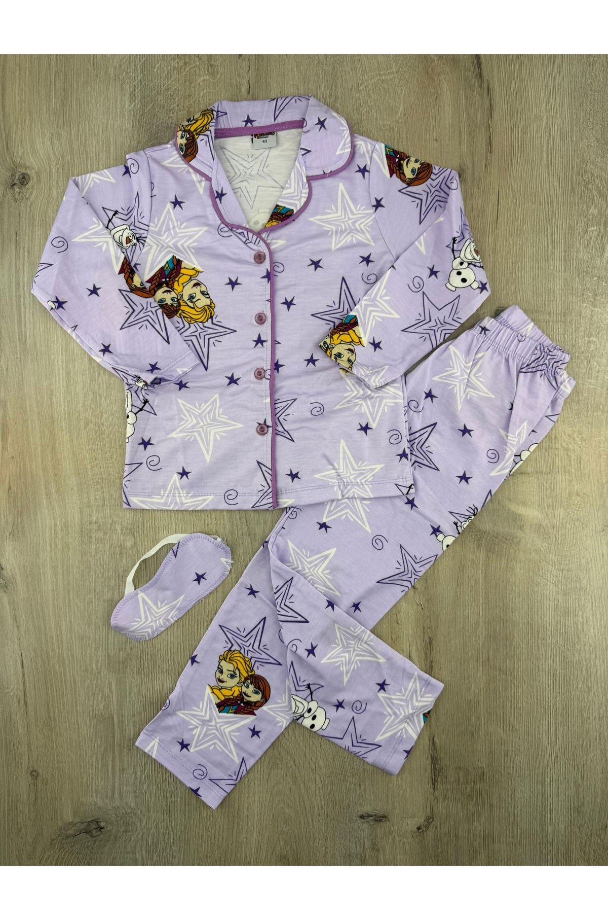 Pijakids (4-12 Yaş) Elsa Desenli Uyku Bantlı Pijama Takımı