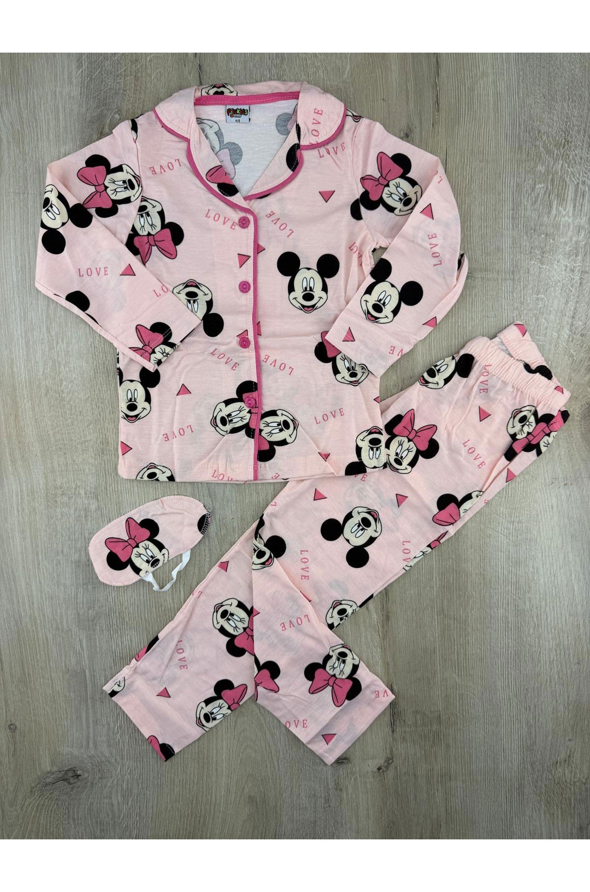 Pijakids (4-12 Yaş) Love Minnie Desenli Uyku Bantlı Pijama Takımı