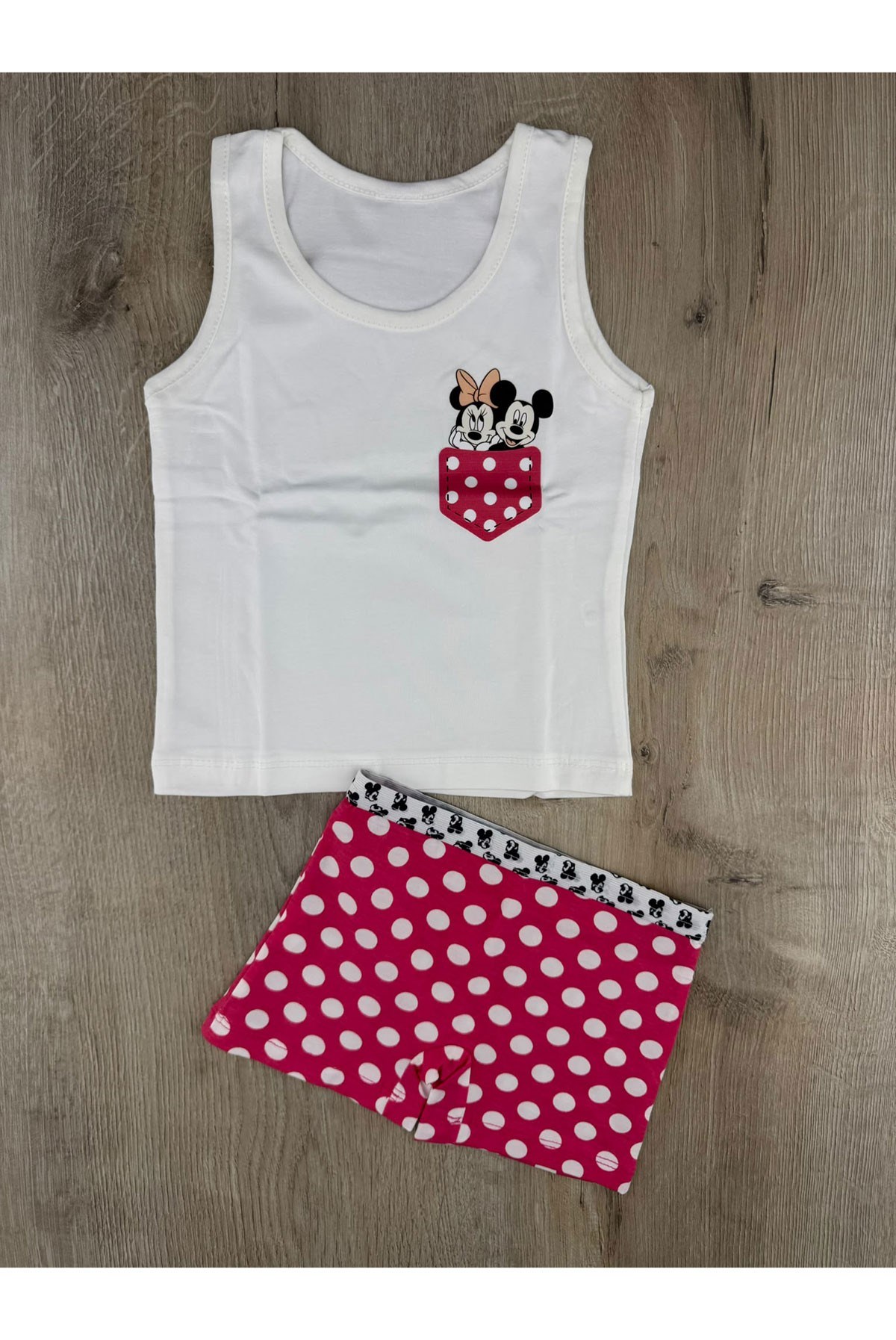 Pink (2-5 Yaş) Minnie Desenli Atlet Boxer Takım