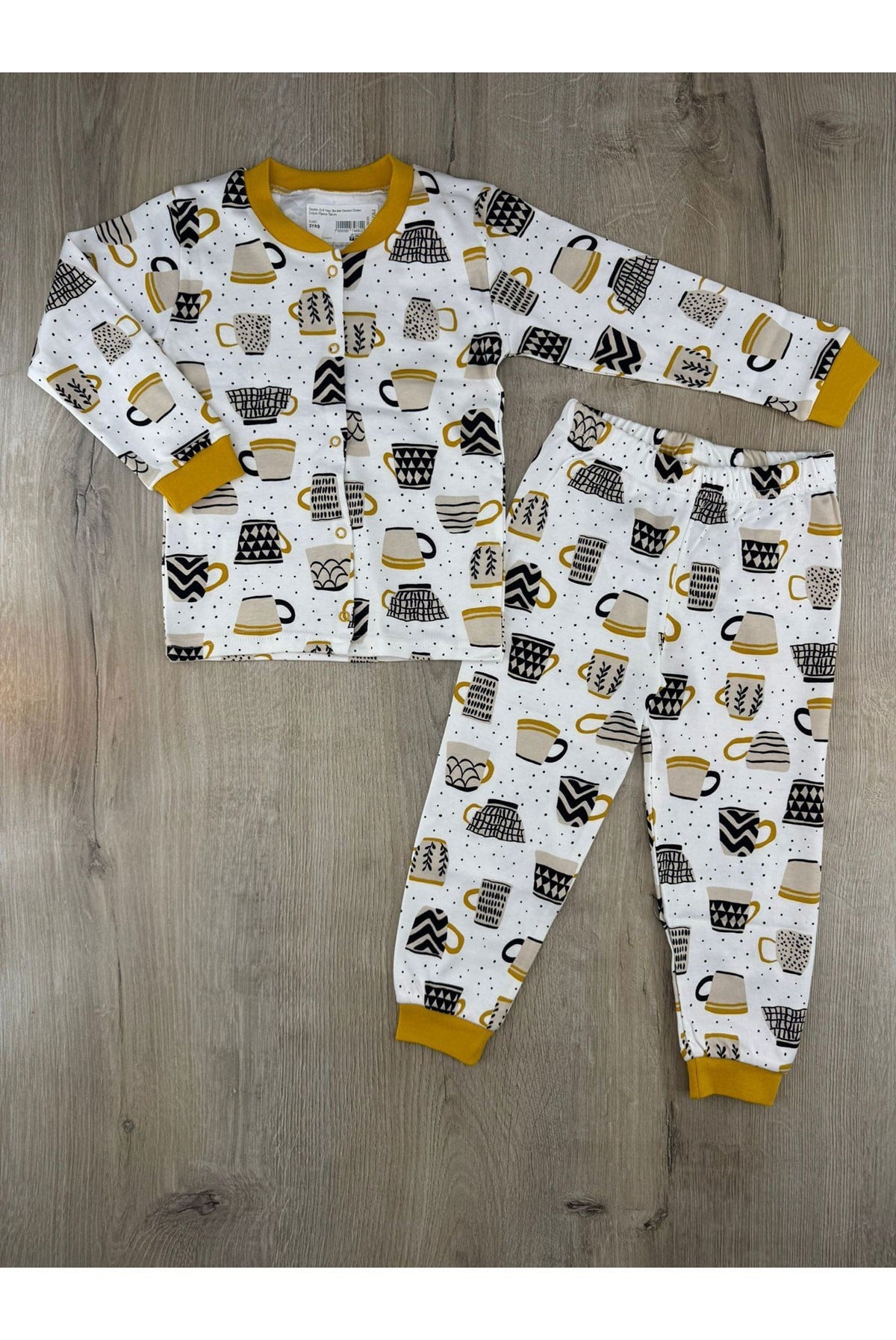 Seçkin (3-6 Yaş) Bardak Desenli Önden Çıtçıtlı Pijama Takımı